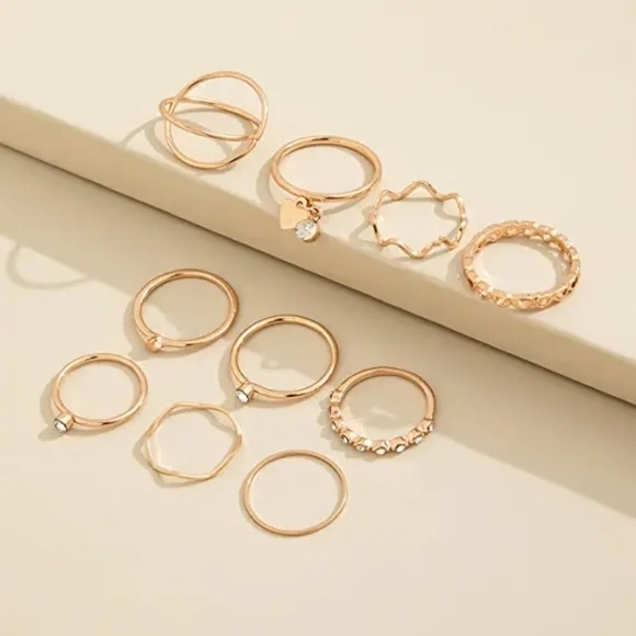 10 piece Rhinestone Ring Set - Picture 2 of 9